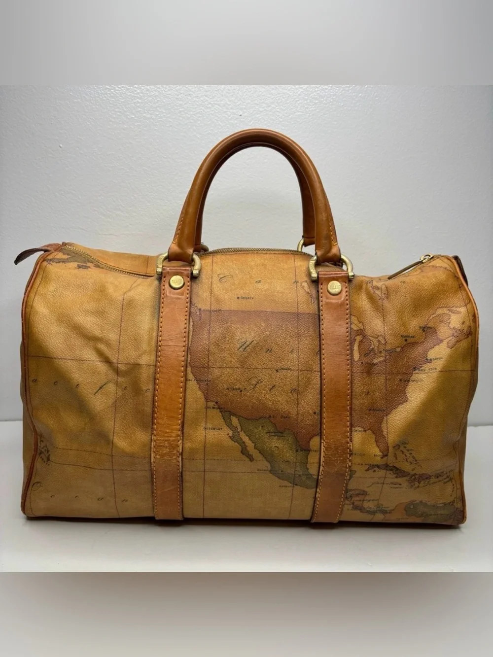 Alviero Martini Map-Print Medium Geo Duffel Bag-Tan &Brown-READ FOR CALL OUTS⬇️